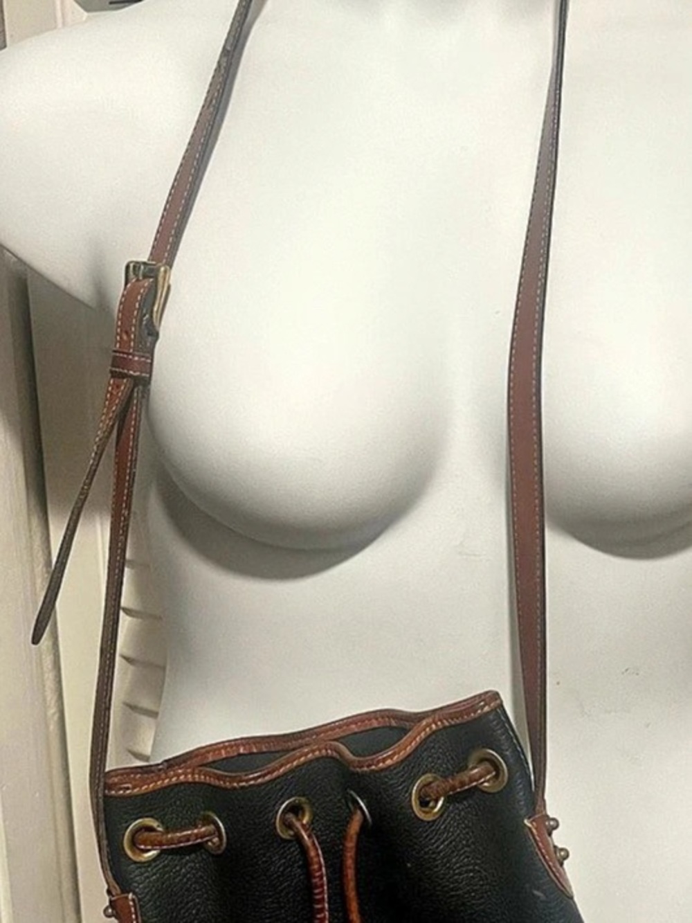 Dooney & Bourke All Weather Leather Small Drawstring Bucket Bag Crossbody Black
